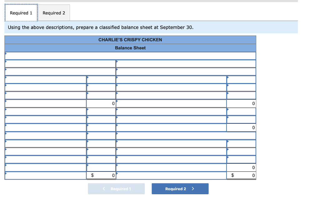 Using the above descriptions, prepare a classified balance sheet at September \( 30 . \)