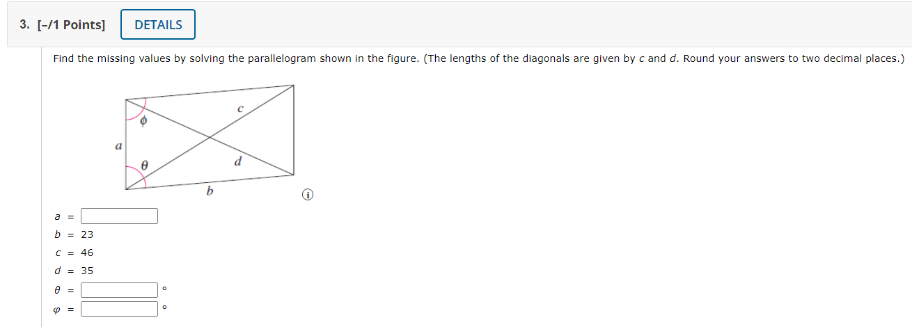 Solved Find The Missing Values By Solving The Parallelogram | Chegg.com