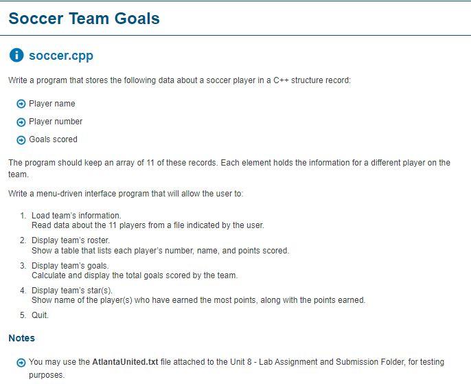 Solved Soccer Team Goals soccer.cpp Write a program that