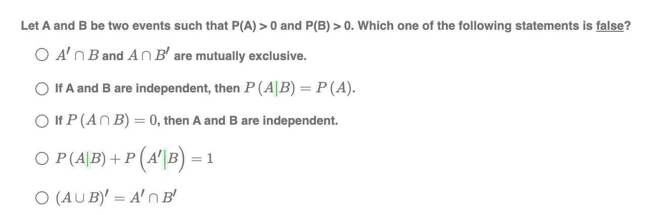 Solved Let A And B Be Two Events Such That P(A) > 0 And P(B) | Chegg.com