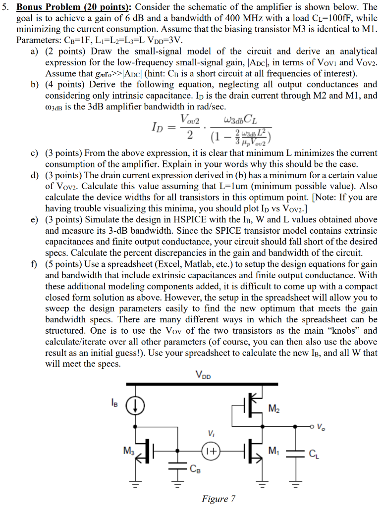 Bonus Problem (20 points): Consider the schematic of | Chegg.com