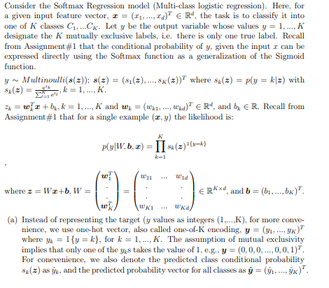 Solved Consider The Softmax Regression Model (Multi-class | Chegg.com