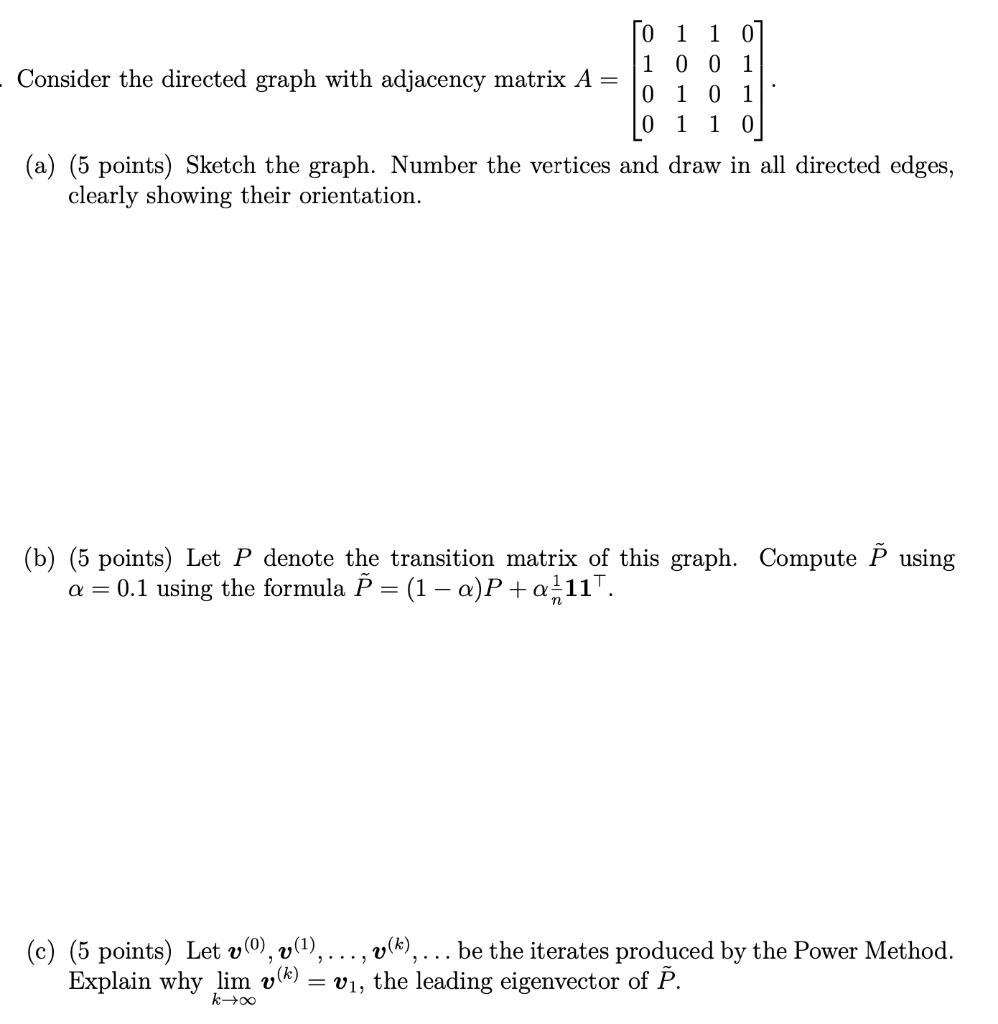 Solved Consider the directed graph with adjacency matrix A = | Chegg.com