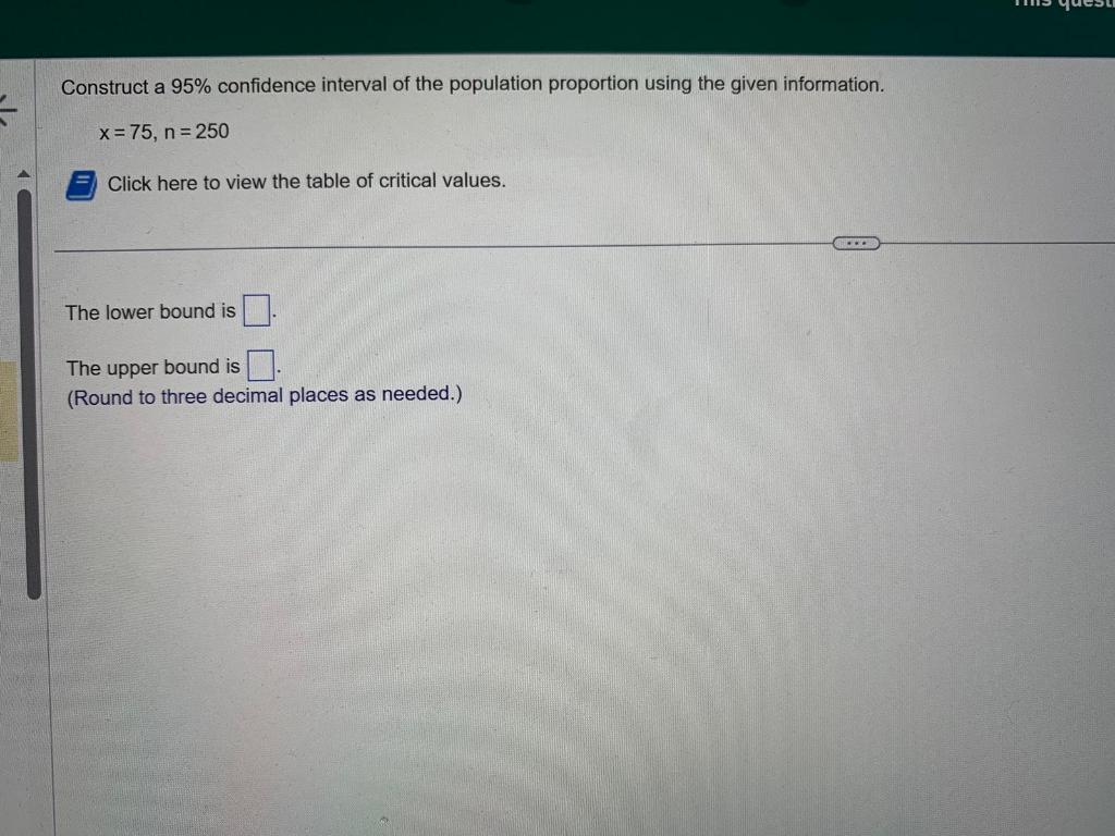 Solved Construct A 95% Confidence Interval Of The Population | Chegg.com