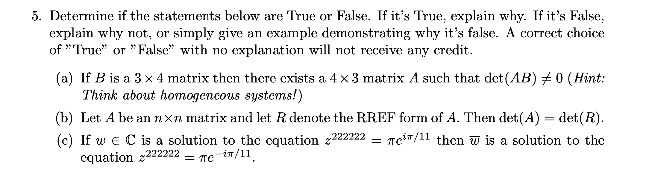 Solved 5. Determine if the statements below are True or | Chegg.com