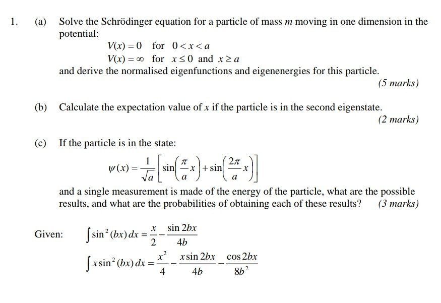 Solved 1. (a) Solve the Schrödinger equation for a particle | Chegg.com