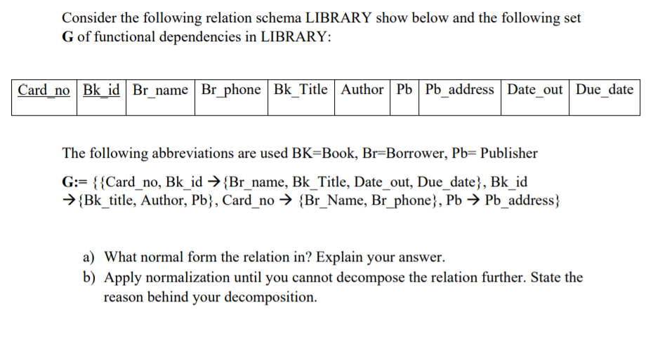 Solved Consider The Following Relation Schema LIBRARY Show | Chegg.com