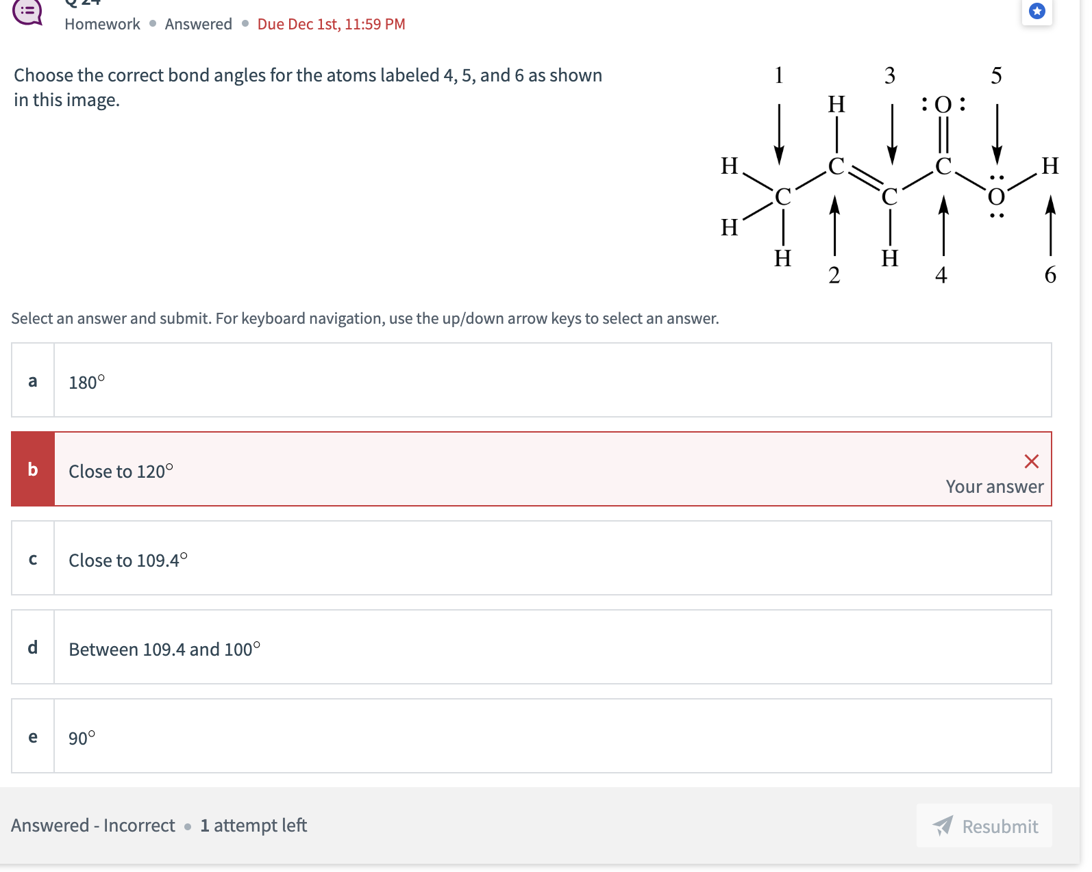 Solved Choose the correct bond angles for the atoms labeled | Chegg.com