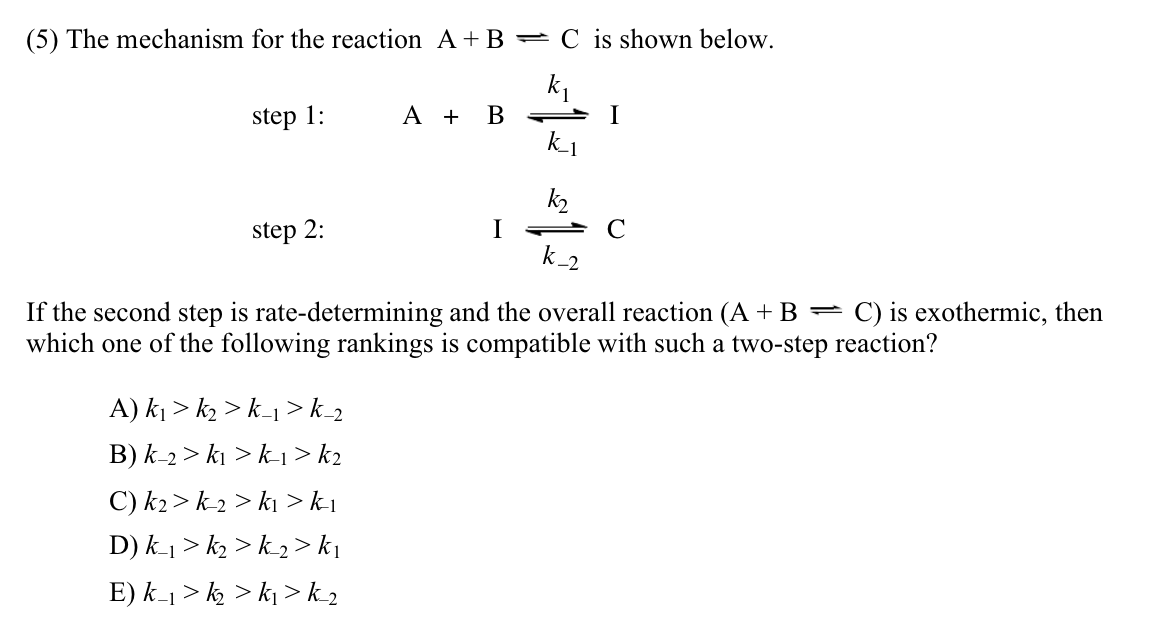 Solved (5) The Mechanism For The Reaction A+B = C Is Shown | Chegg.com