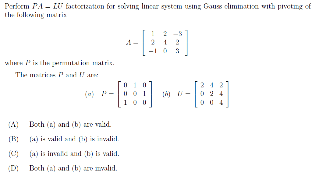 Solved Perform PA = LU factorization for solving linear