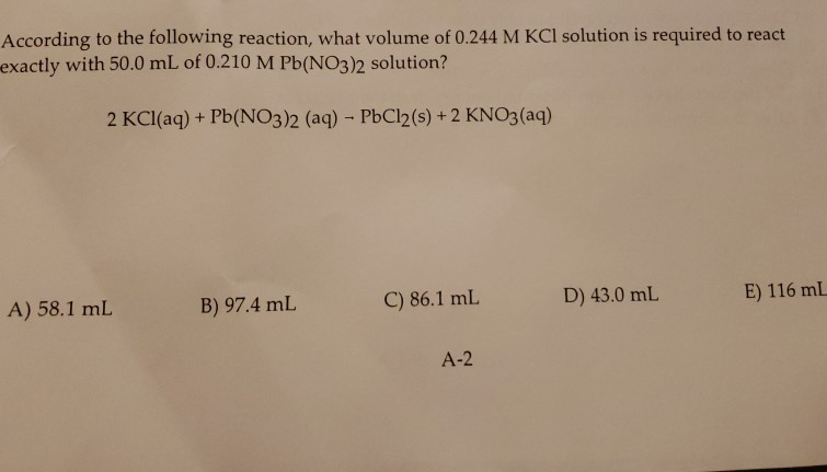 Solved: According To The Following Reaction, What Volume O... | Chegg.com