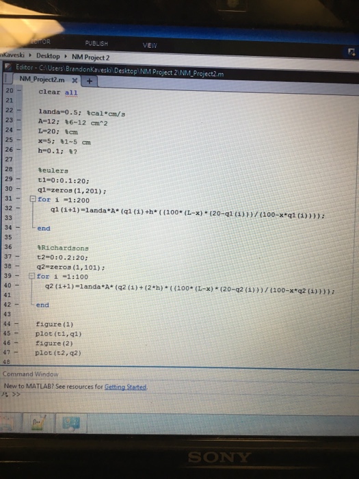Solved Hi im having touble with my MATLAB code for numerical | Chegg.com