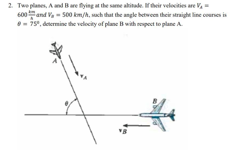 Solved 2. Two Planes, A And B Are Flying At The Same | Chegg.com