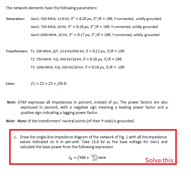 Solved Network Fig. 1 shows the single-line diagram of a | Chegg.com