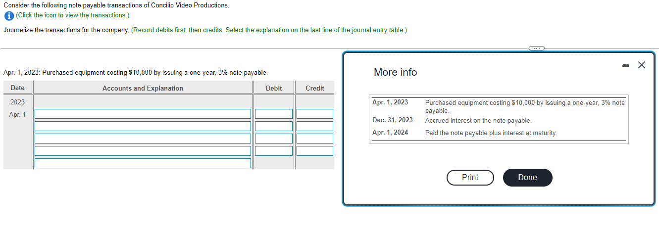 Solved Consider the following note payable transactions of | Chegg.com
