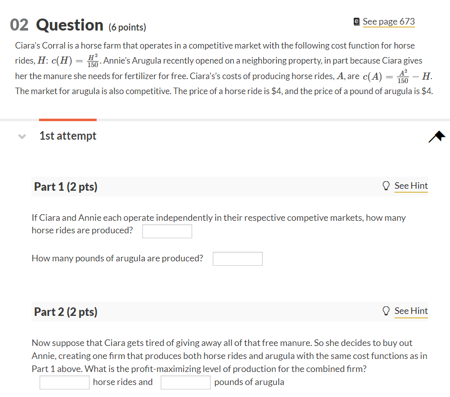 Solved 02 Question (6 points) @ See page 673 Ciara's Corral | Chegg.com