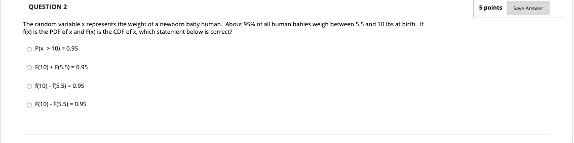 Solved QUESTION 2 5 points Save Answer The random variable x | Chegg.com