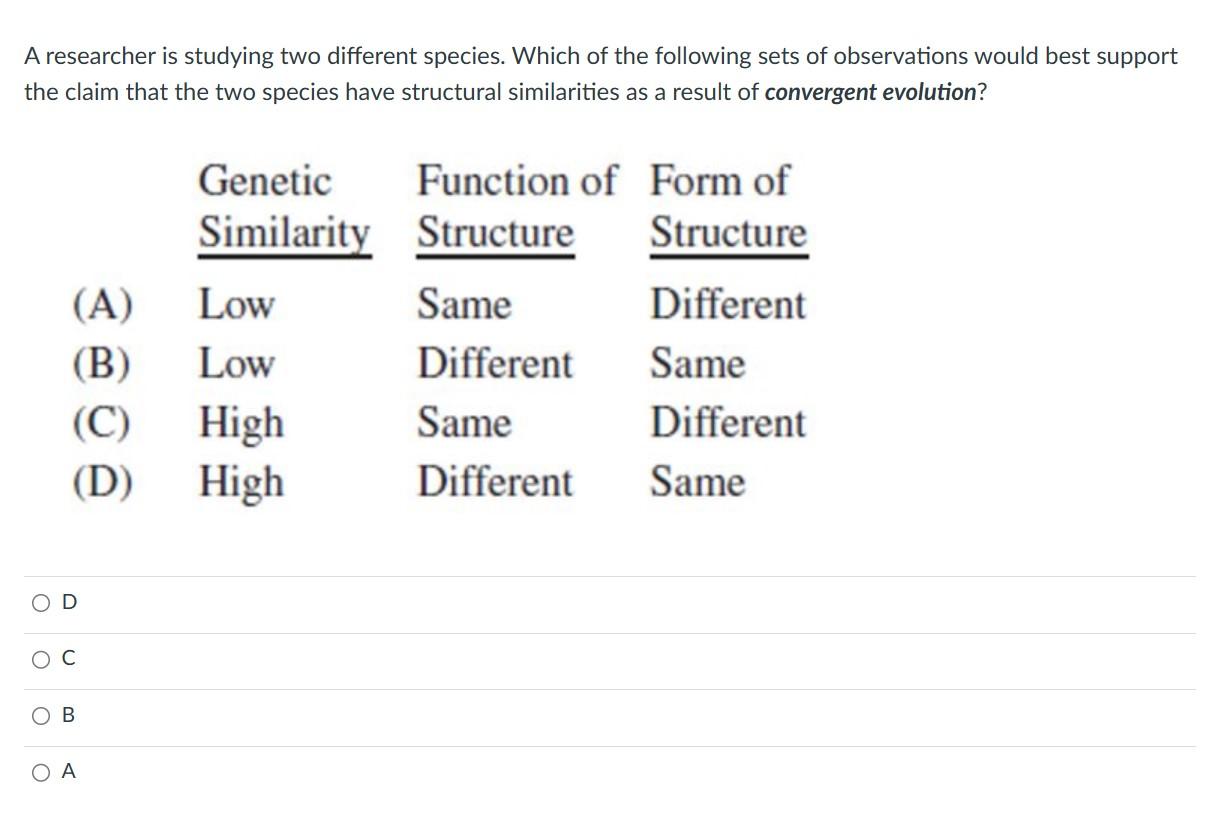 Solved A researcher is studying two different species. Which | Chegg.com