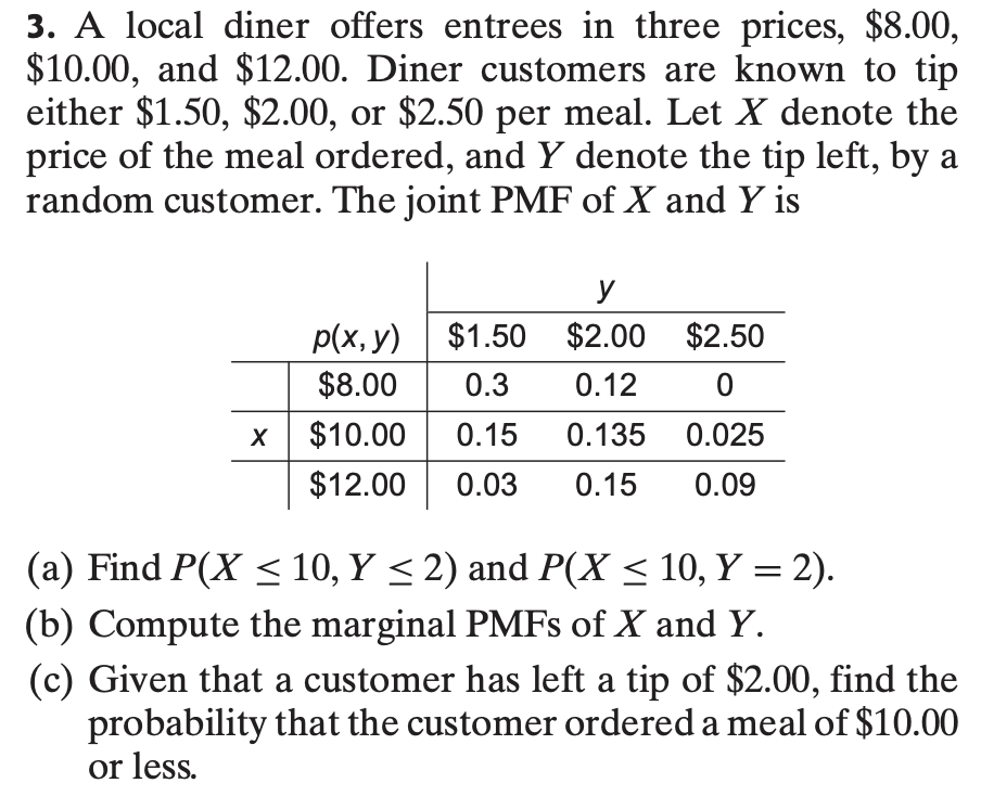 Solved 3. A local diner offers entrees in three prices, | Chegg.com 
