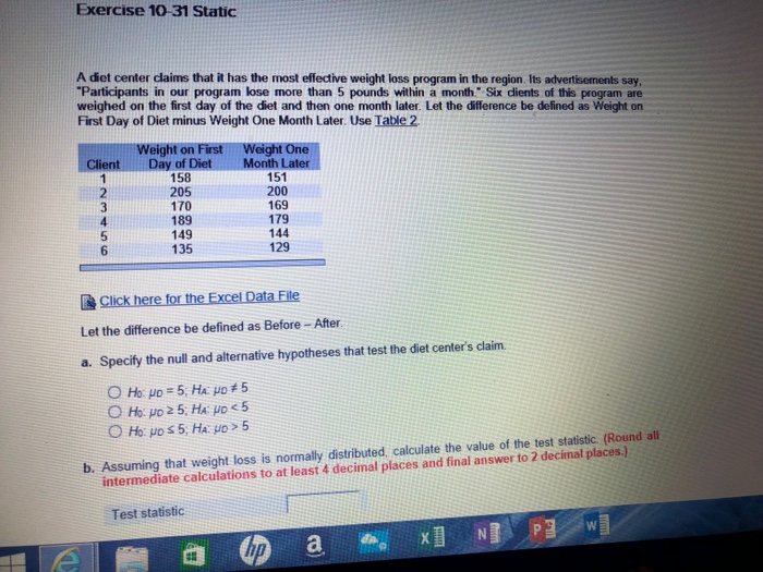 Solved Exercise 1031 Static A diet center claims that it