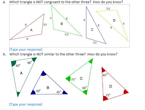 Solved Which triangle is NOT similar to the other three? How | Chegg.com