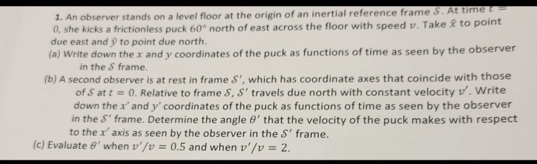 Solved 1. An observer stands on a level floor at the origin | Chegg.com