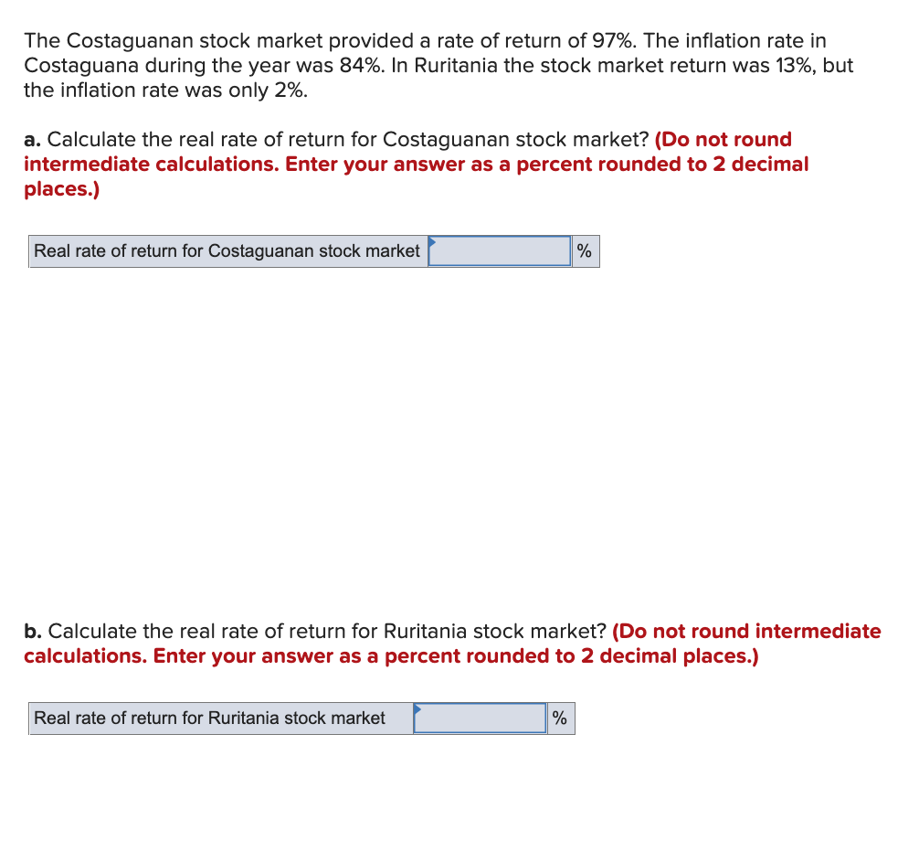 Solved The Costaguanan stock market provided a rate of