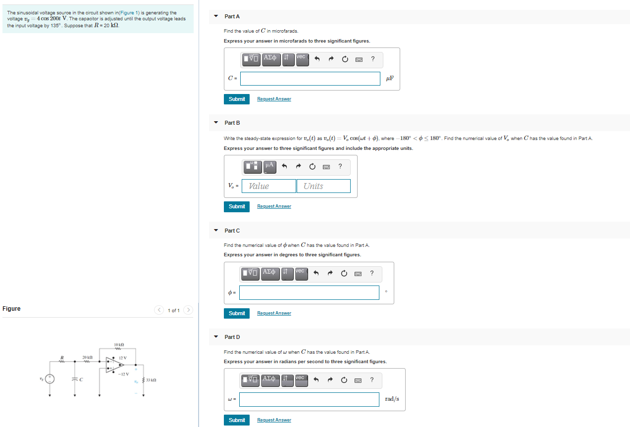 Solved Part A The sinusoidal voltage source in the circuit | Chegg.com
