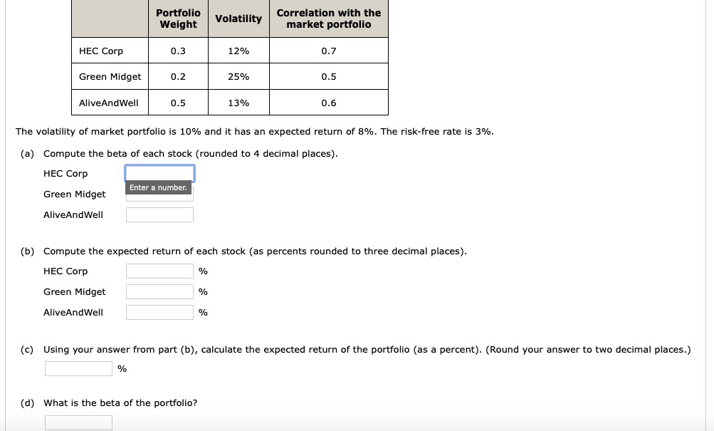 Solved Portfolio Weight Volatility Correlation with the | Chegg.com