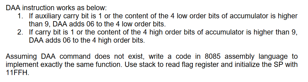 Solved DAA instruction works as below: 1. If auxiliary carry | Chegg.com
