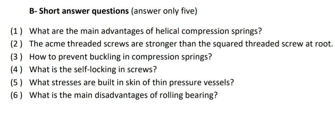 Solved B- Short Answer Questions (answer Only Five) (1) What | Chegg.com