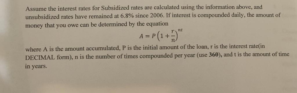 Solved Assume the interest rates for Subsidized rates are | Chegg.com