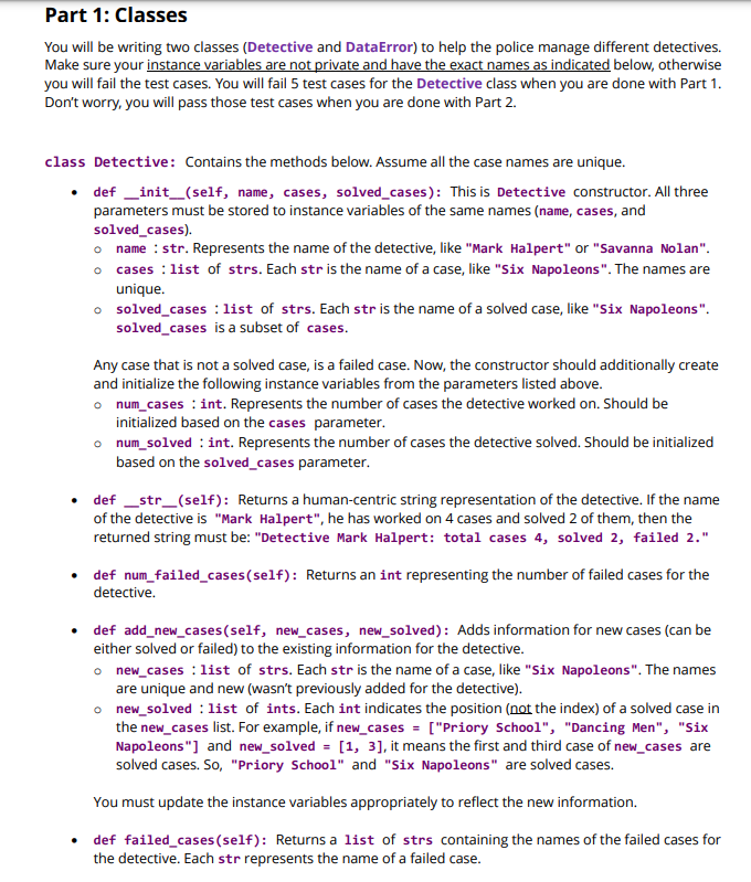 Solved Part 1: Classes You will be writing two | Chegg.com
