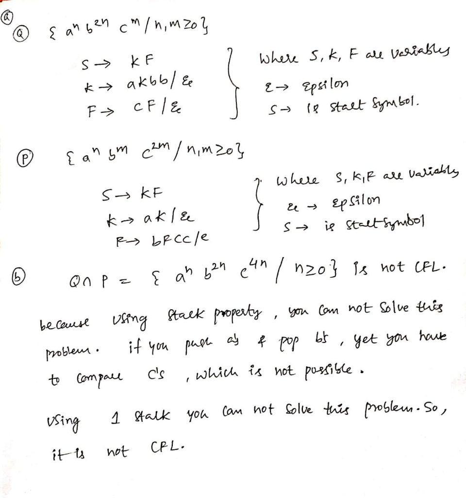 Solved 6 Consider Following Two Languages Q B2mcm N M 2 0 P Bm2m N M 2 0 Show Languages Context F Q