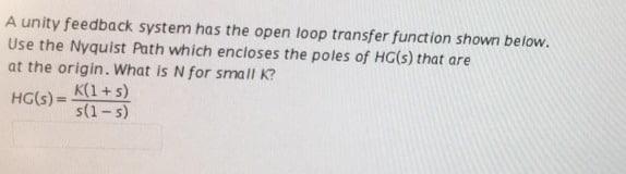 Solved A unity feedback system has the open loop transfer | Chegg.com