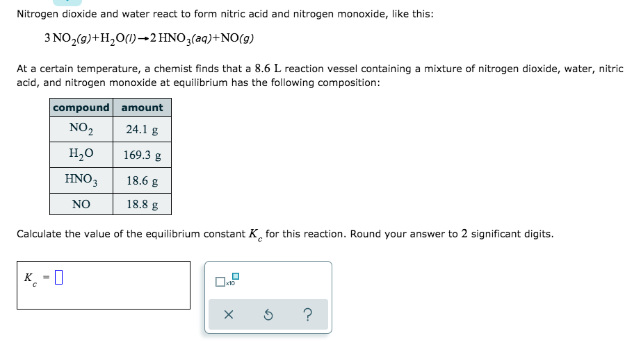 Solved Nitrogen dioxide and water react to form nitric acid