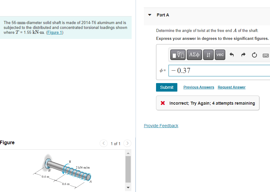 Solved The 56-mm-diameter solid shaft is made of 2014-T6 | Chegg.com