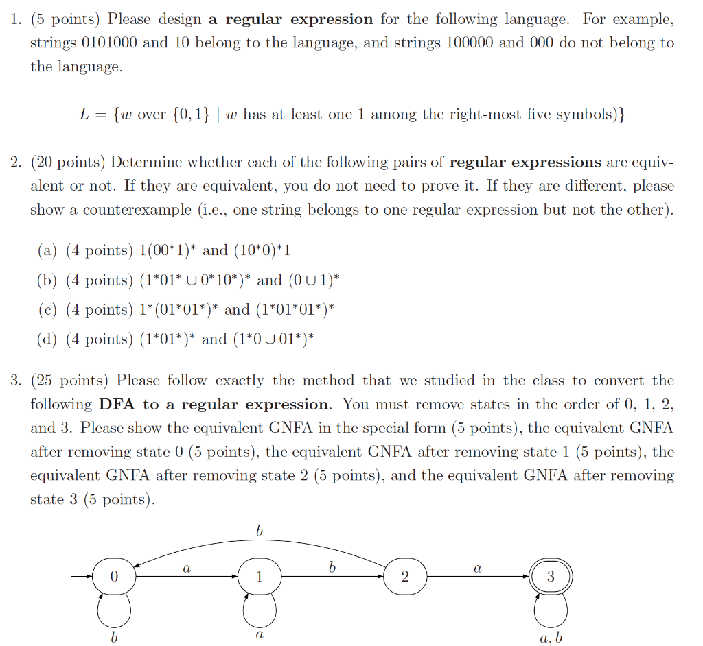 Solved 1. (5 Points) Please Design A Regular Expression For | Chegg.com