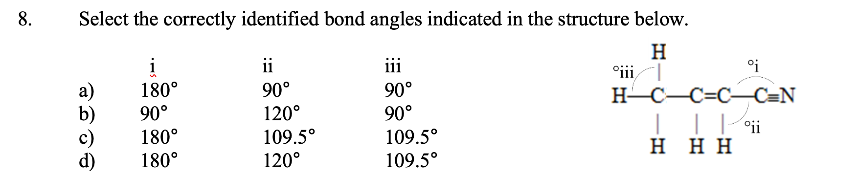 Solved 8 Select The Correctly Identified Bond Angles | Chegg.com