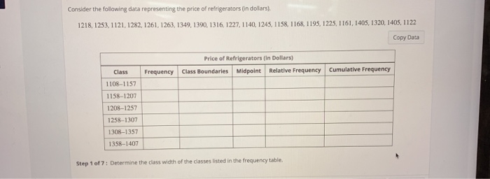 Solved Consider the following data representing the price of | Chegg.com