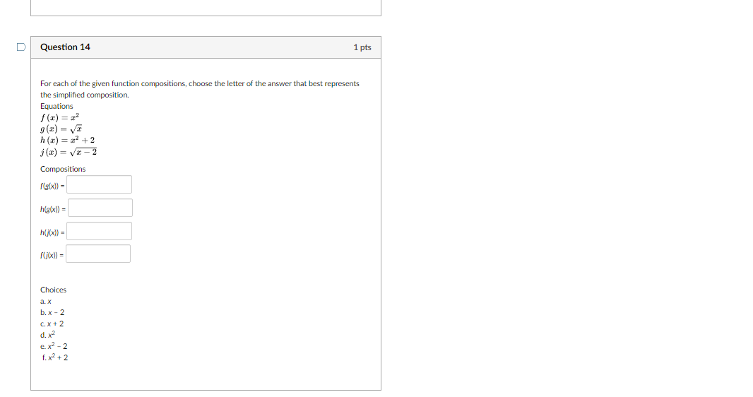 Solved For each of the given function compositions, choose | Chegg.com