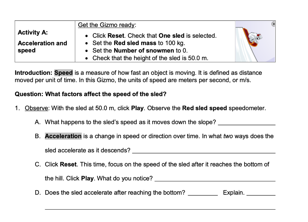 Solved Ii 2 Experiment Click Reset Set The Red Sled Ma Chegg Com