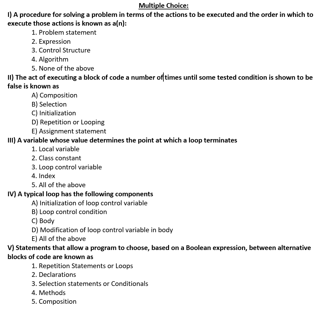 Solved Multiple Choice: 1) A procedure for solving a problem | Chegg.com