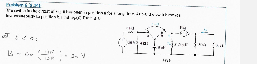 Solved Problem 6 (8.14): The Switch In The Circuit Of Fig. 6 | Chegg.com