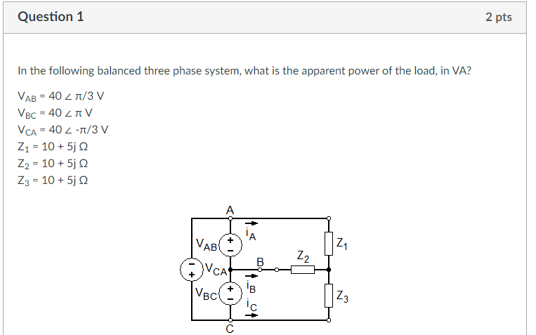 Solved In The Following Balanced Three Phase System, What Is | Chegg.com