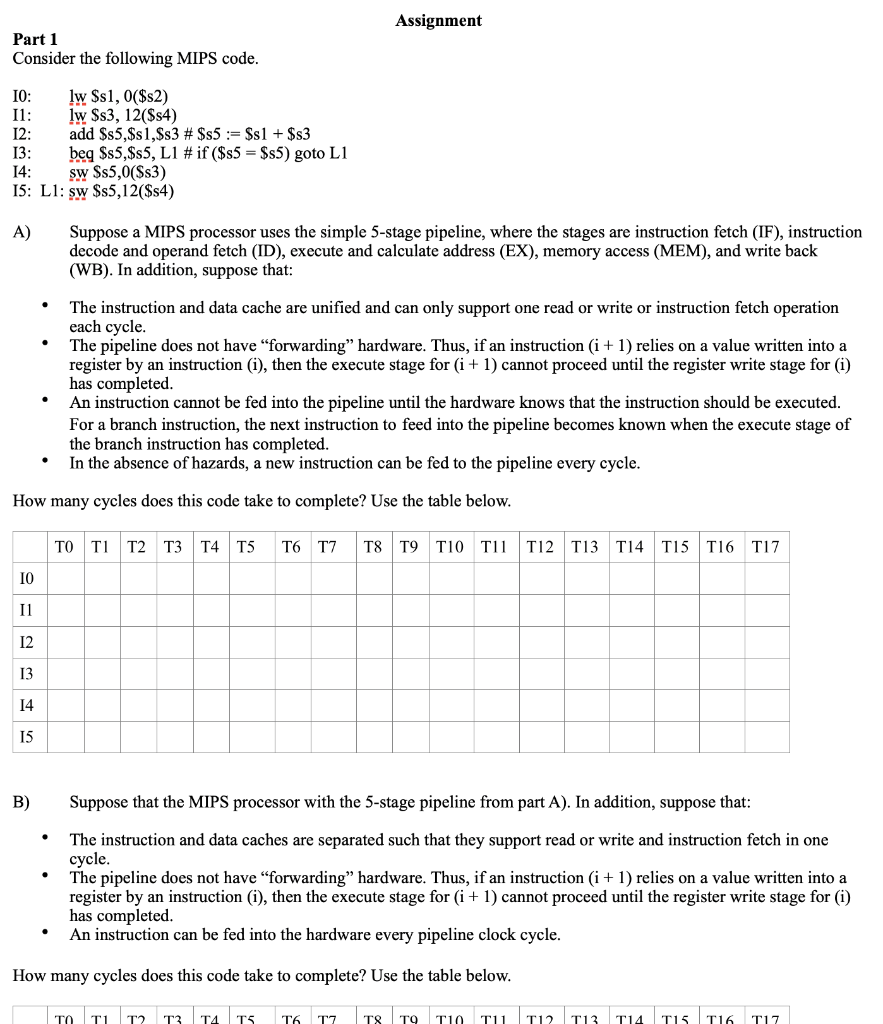 Solved Assignment Part 1 Consider the following MIPS code. | Chegg.com