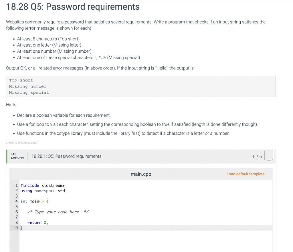 Solved 18.28 Q5: Password requirements Websites commonly | Chegg.com