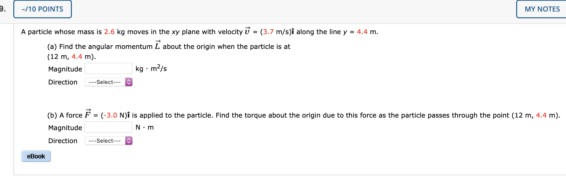 Solved 10 Points My Notes A Particle Whose Mass Is 2 6 Chegg Com