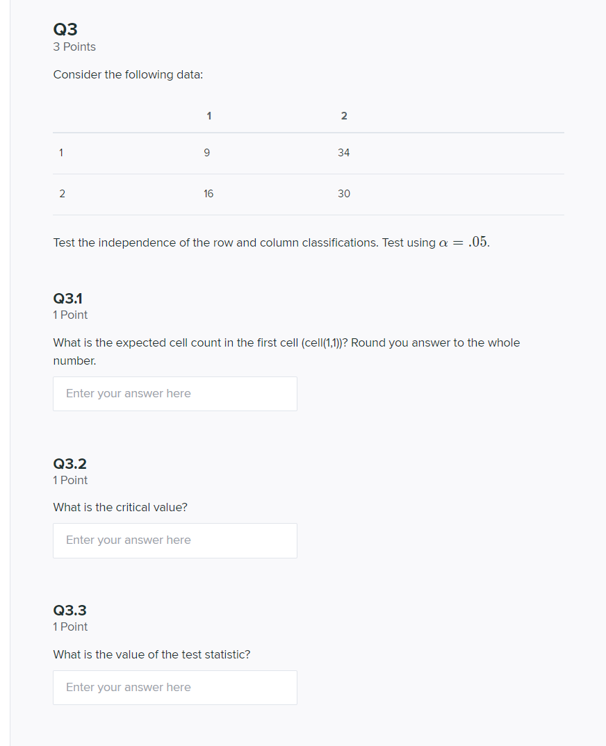 Solved Q3 3 Points Consider the following data: Test the | Chegg.com