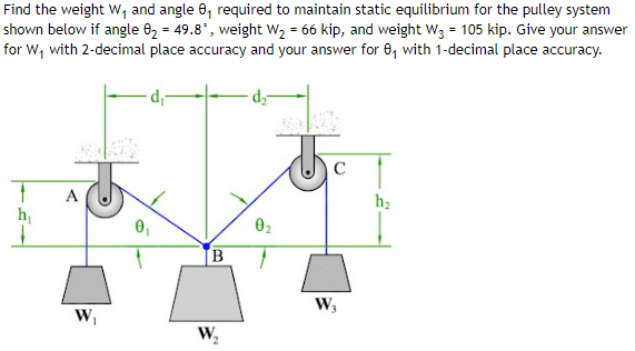 Solved Find the weight W1 and angle θ1 required to maintain | Chegg.com